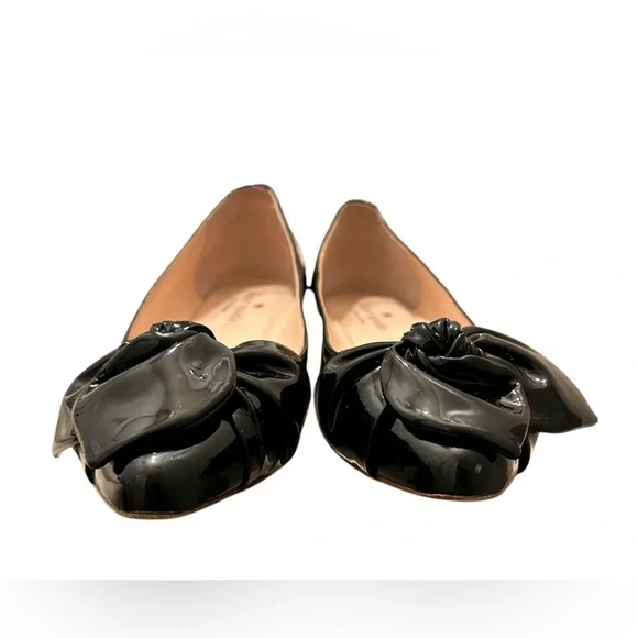 KATE SPADE Black Patent Leather ~ Size 8 ~ Women’s Slip On Flat Shoes With Bow - Picture 6 of 14